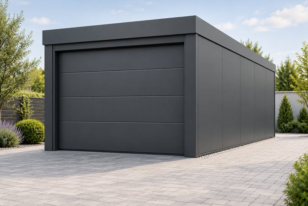 Garaż PIR z bramą segmentową 2,9x6 m — RAL 7016